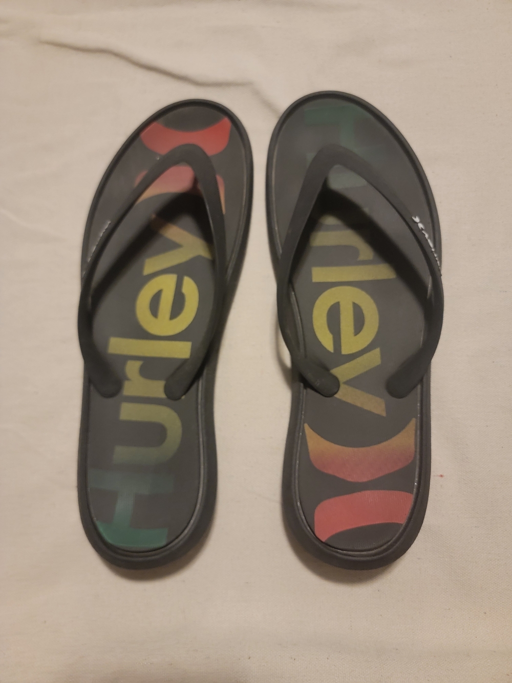 Hurley Black Flip Flops with Multicolor Logo